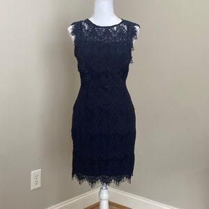 Navy Blue Sleeveless Cocktail Dress with Lace Details and Open Back